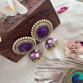 Vriksham Vintage Purple Stone & Hand-Painted Floral Jhumkas-G20168